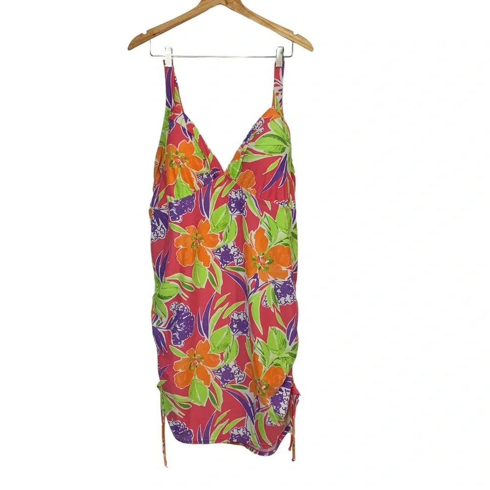 LANE BRYANT Neon Floral Swim Dress Sz 28